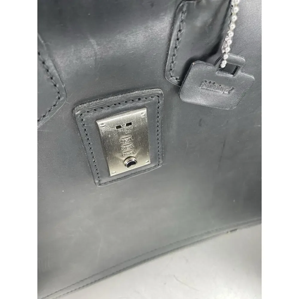 Schlesinger Black Smooth Leather Lawyer Briefcase Buckle & Combination Lock